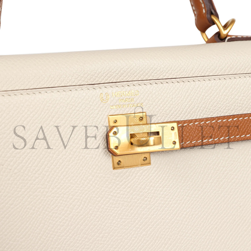 HERMÈS MASTER KELLY SELLIER 25 CRAIE AND GOLD EPSOM BRUSHED GOLD HARDWARE (25*17*7cm) 